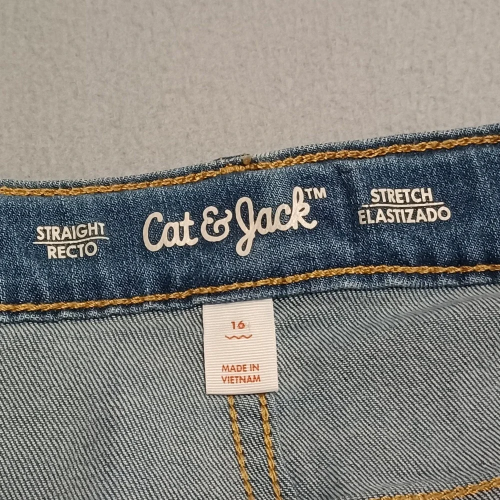 Cat & Jack Jeans Boys 16 Blue Straight Stretch Adjustable Waist 046123953